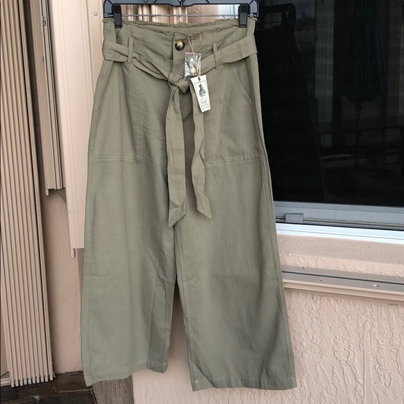 easel Pants - Easel Cropped Wide Leg Olive Palazzo Pant